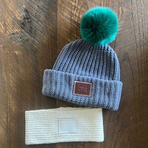 Lot Love Your Melon Chunky Knit beanie Pom Pom and knit headband